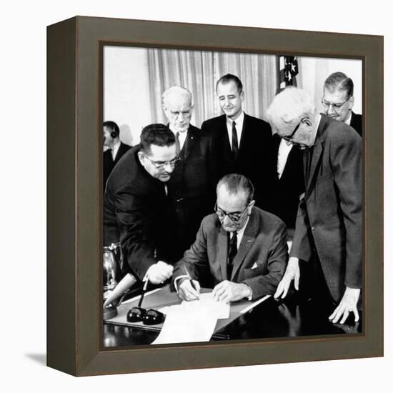 President Lyndon Johnson Signs the 24th Amendment to the Constitution-null-Framed Stretched Canvas