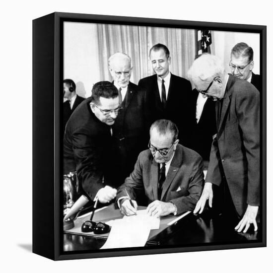 President Lyndon Johnson Signs the 24th Amendment to the Constitution-null-Framed Stretched Canvas