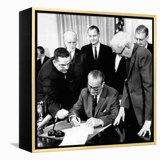 President Lyndon Johnson Signs the 24th Amendment to the Constitution-null-Framed Stretched Canvas