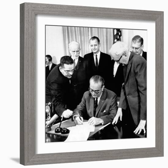 President Lyndon Johnson Signs the 24th Amendment to the Constitution-null-Framed Photo