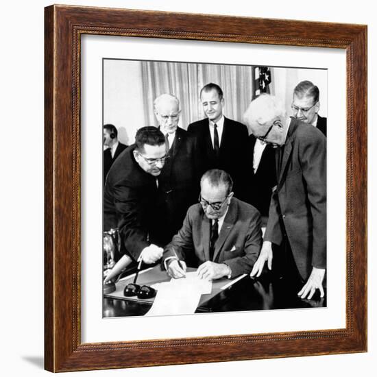 President Lyndon Johnson Signs the 24th Amendment to the Constitution-null-Framed Photo