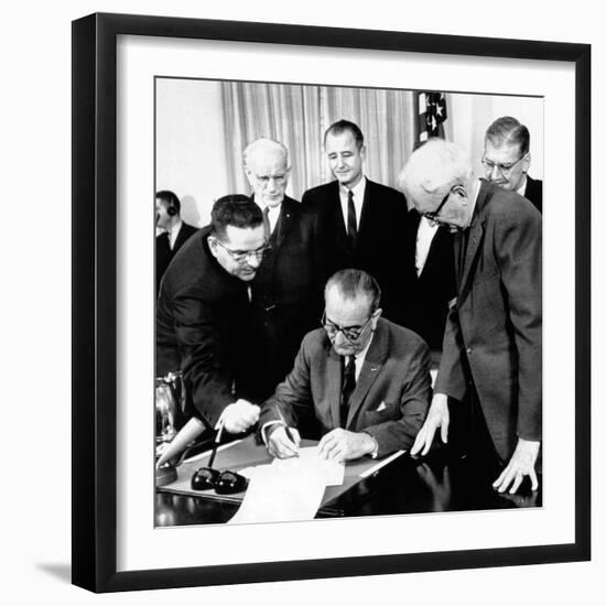 President Lyndon Johnson Signs the 24th Amendment to the Constitution-null-Framed Photo