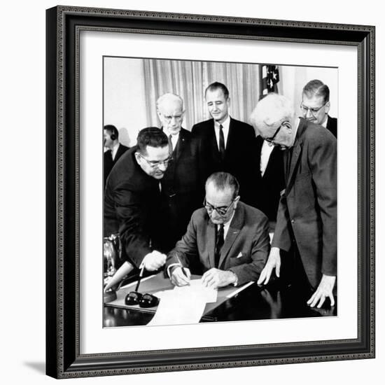 President Lyndon Johnson Signs the 24th Amendment to the Constitution-null-Framed Photo