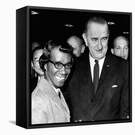 President Lyndon Johnson with Newly Elected Congresswomen Shirley Chisholm of New York-null-Framed Stretched Canvas