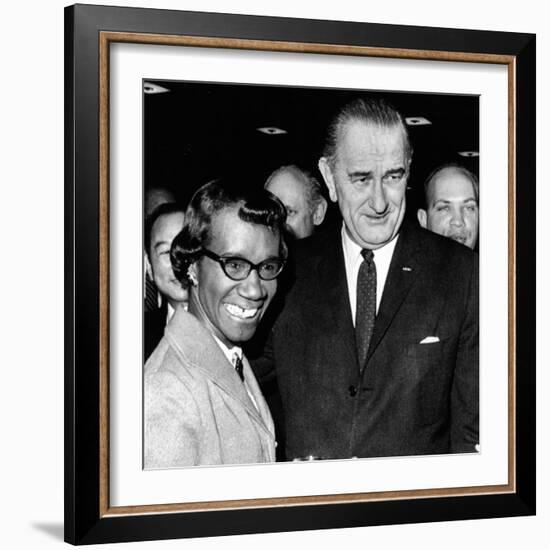 President Lyndon Johnson with Newly Elected Congresswomen Shirley Chisholm of New York-null-Framed Photo