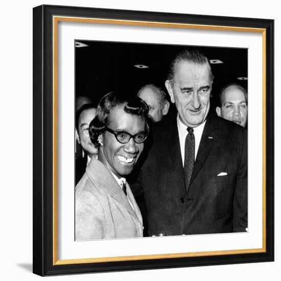 President Lyndon Johnson with Newly Elected Congresswomen Shirley Chisholm of New York-null-Framed Photo