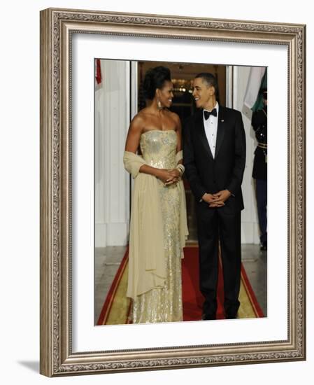 President Obama and First Lady before Welcoming India's Prime Minister and His Wife to State Dinner-null-Framed Photographic Print