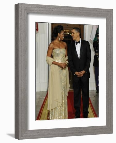 President Obama and First Lady before Welcoming India's Prime Minister and His Wife to State Dinner-null-Framed Photographic Print