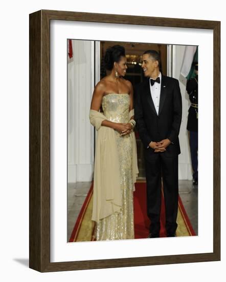 President Obama and First Lady before Welcoming India's Prime Minister and His Wife to State Dinner-null-Framed Photographic Print