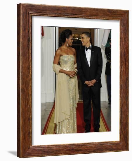 President Obama and First Lady before Welcoming India's Prime Minister and His Wife to State Dinner-null-Framed Photographic Print