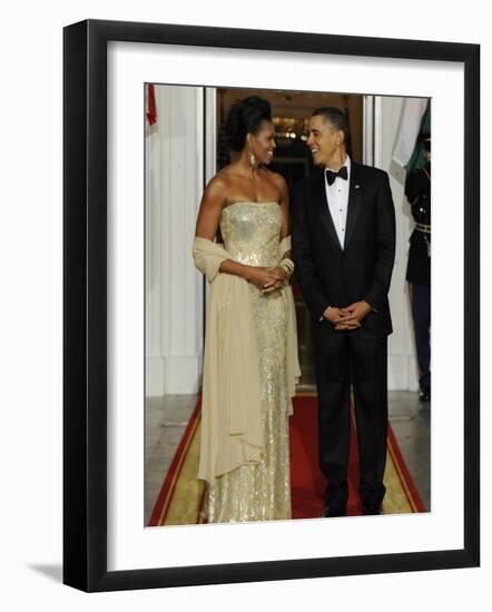 President Obama and First Lady before Welcoming India's Prime Minister and His Wife to State Dinner-null-Framed Photographic Print