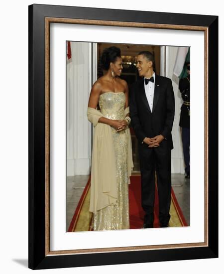 President Obama and First Lady before Welcoming India's Prime Minister and His Wife to State Dinner-null-Framed Photographic Print