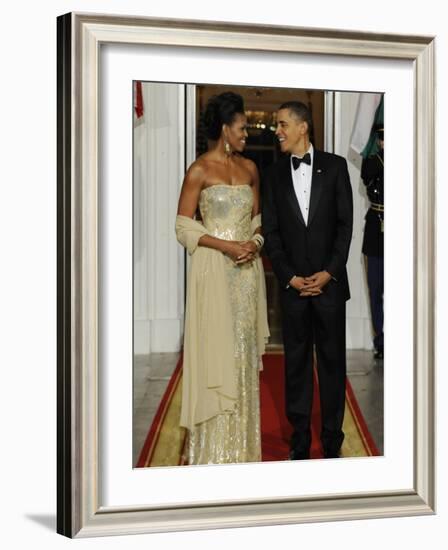 President Obama and First Lady before Welcoming India's Prime Minister and His Wife to State Dinner-null-Framed Photographic Print