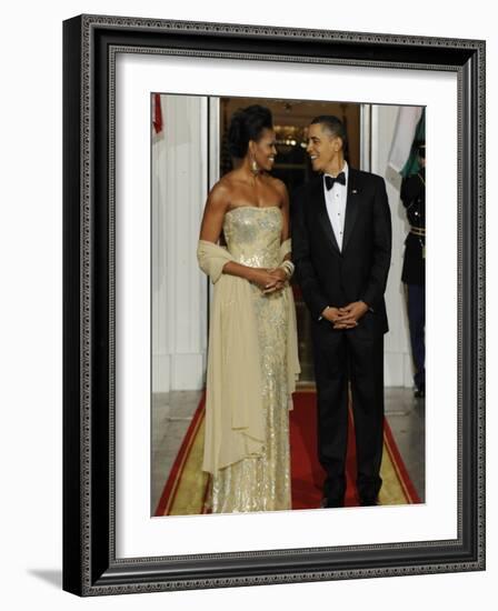 President Obama and First Lady before Welcoming India's Prime Minister and His Wife to State Dinner-null-Framed Photographic Print