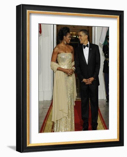 President Obama and First Lady before Welcoming India's Prime Minister and His Wife to State Dinner-null-Framed Photographic Print