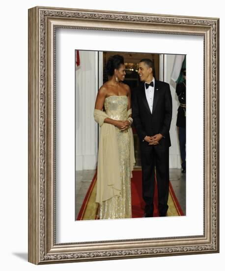 President Obama and First Lady before Welcoming India's Prime Minister and His Wife to State Dinner--Framed Photographic Print