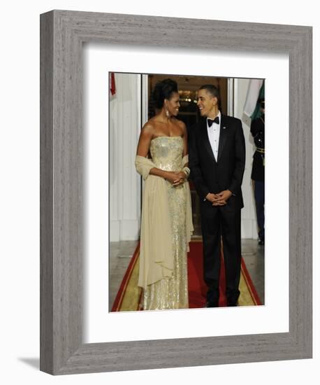 President Obama and First Lady before Welcoming India's Prime Minister and His Wife to State Dinner-null-Framed Photographic Print