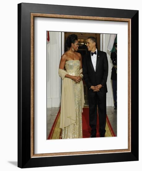 President Obama and First Lady before Welcoming India's Prime Minister and His Wife to State Dinner-null-Framed Photographic Print