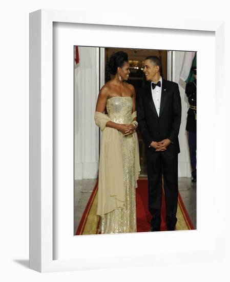 President Obama and First Lady before Welcoming India's Prime Minister and His Wife to State Dinner-null-Framed Photographic Print