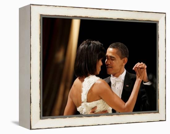 President Obama and First Lady Michelle Obama Dance at the Midwest Inaugural Ball, January 20, 2009-null-Framed Premier Image Canvas