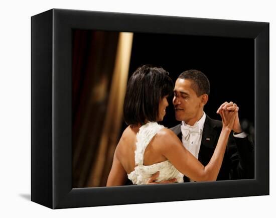 President Obama and First Lady Michelle Obama Dance at the Midwest Inaugural Ball, January 20, 2009-null-Framed Premier Image Canvas