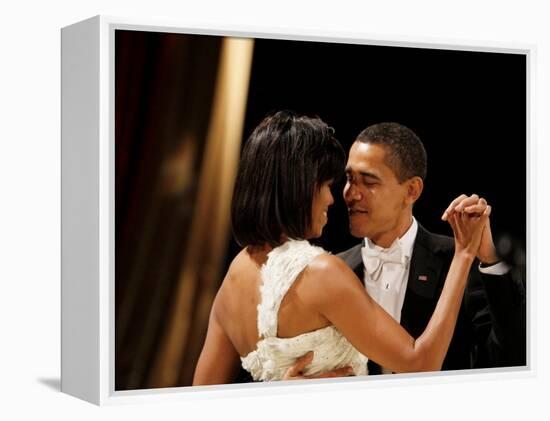 President Obama and First Lady Michelle Obama Dance at the Midwest Inaugural Ball, January 20, 2009-null-Framed Premier Image Canvas