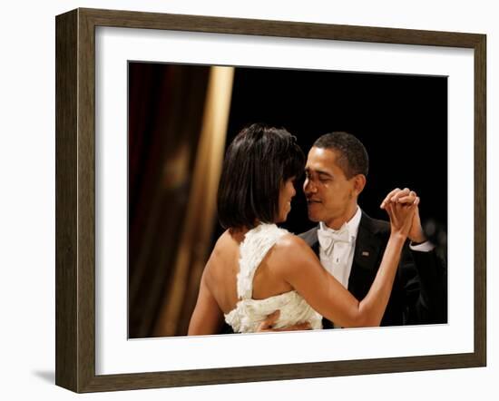 President Obama and First Lady Michelle Obama Dance at the Midwest Inaugural Ball, January 20, 2009-null-Framed Photographic Print