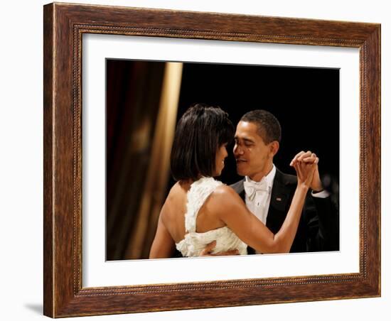 President Obama and First Lady Michelle Obama Dance at the Midwest Inaugural Ball, January 20, 2009-null-Framed Photographic Print