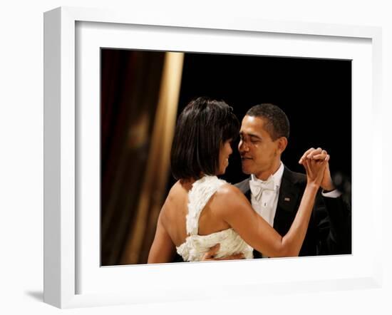 President Obama and First Lady Michelle Obama Dance at the Midwest Inaugural Ball, January 20, 2009-null-Framed Photographic Print