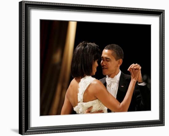 President Obama and First Lady Michelle Obama Dance at the Midwest Inaugural Ball, January 20, 2009-null-Framed Photographic Print