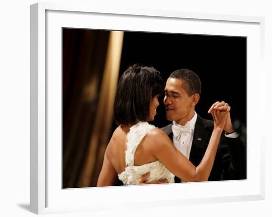 President Obama and First Lady Michelle Obama Dance at the Midwest Inaugural Ball, January 20, 2009-null-Framed Photographic Print