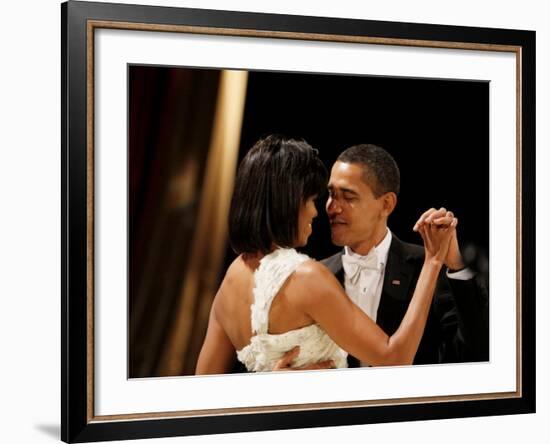 President Obama and First Lady Michelle Obama Dance at the Midwest Inaugural Ball, January 20, 2009-null-Framed Photographic Print