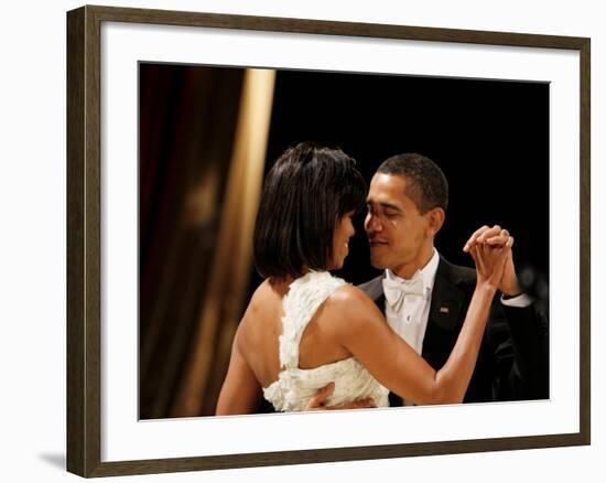 President Obama and First Lady Michelle Obama Dance at the Midwest Inaugural Ball, January 20, 2009-null-Framed Photographic Print