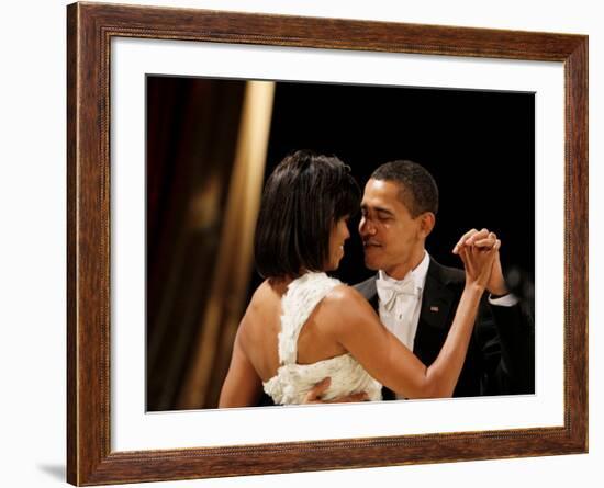 President Obama and First Lady Michelle Obama Dance at the Midwest Inaugural Ball, January 20, 2009-null-Framed Photographic Print