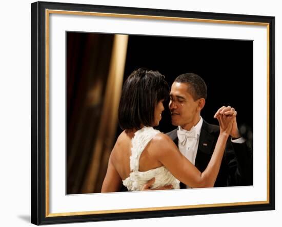 President Obama and First Lady Michelle Obama Dance at the Midwest Inaugural Ball, January 20, 2009-null-Framed Photographic Print