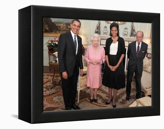 President Obama and His Wife Pose with Queen Elizabeth II and Prince Philip, During an Audience at -null-Framed Premier Image Canvas