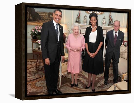 President Obama and His Wife Pose with Queen Elizabeth II and Prince Philip, During an Audience at -null-Framed Premier Image Canvas
