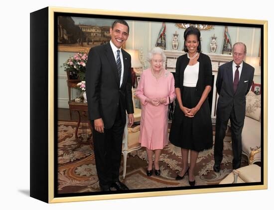 President Obama and His Wife Pose with Queen Elizabeth II and Prince Philip, During an Audience at -null-Framed Premier Image Canvas