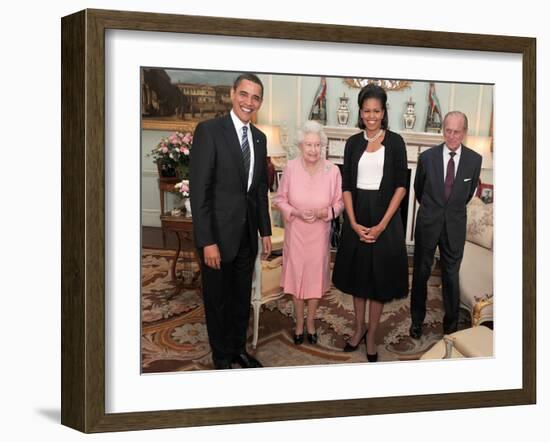 President Obama and His Wife Pose with Queen Elizabeth II and Prince Philip, During an Audience at -null-Framed Photographic Print