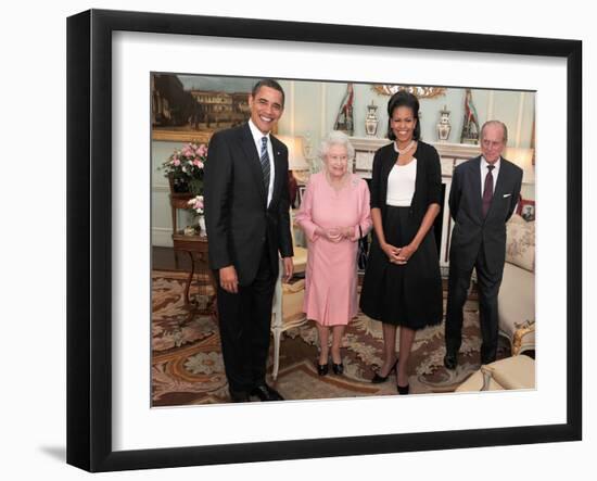 President Obama and His Wife Pose with Queen Elizabeth II and Prince Philip, During an Audience at -null-Framed Photographic Print