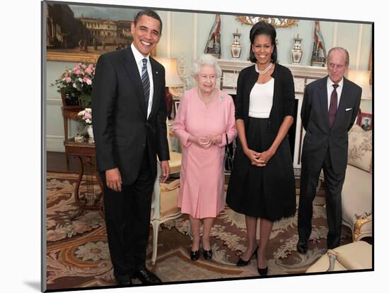 President Obama and His Wife Pose with Queen Elizabeth II and Prince Philip, During an Audience at -null-Mounted Photographic Print