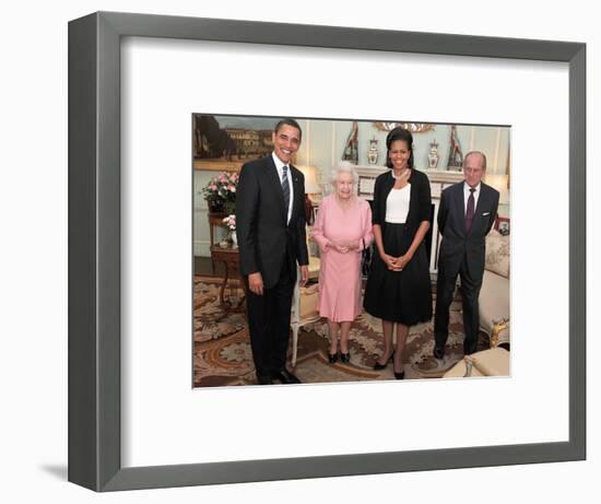 President Obama and His Wife Pose with Queen Elizabeth II and Prince Philip, During an Audience at -null-Framed Photographic Print