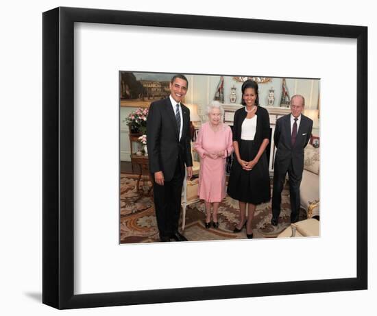 President Obama and His Wife Pose with Queen Elizabeth II and Prince Philip, During an Audience at -null-Framed Photographic Print