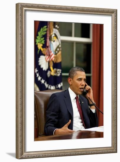 President Obama before statement to the media of the mission against Osama bin Laden, May 1, 2011-null-Framed Photo