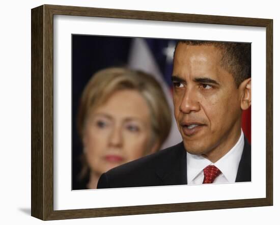 President Obama, Hillary Clinton at His Side, Announces New Strategy for Afghanistan and Pakistan-null-Framed Photographic Print