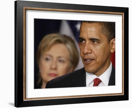 President Obama, Hillary Clinton at His Side, Announces New Strategy for Afghanistan and Pakistan-null-Framed Photographic Print