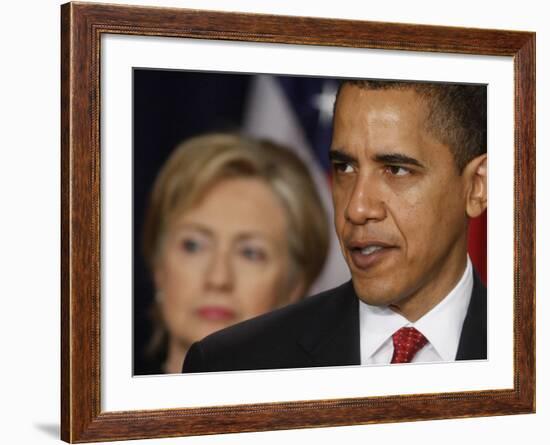 President Obama, Hillary Clinton at His Side, Announces New Strategy for Afghanistan and Pakistan-null-Framed Photographic Print