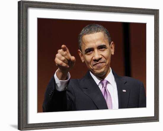 President Obama Points to Crowd before Signing Health Care and Education Reconciliation Act of 2010-null-Framed Photographic Print