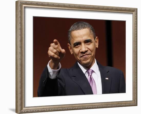 President Obama Points to Crowd before Signing Health Care and Education Reconciliation Act of 2010-null-Framed Photographic Print