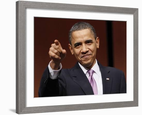 President Obama Points to Crowd before Signing Health Care and Education Reconciliation Act of 2010-null-Framed Photographic Print